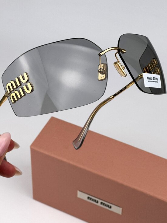 Miu Miu MU54YS 5AK30B Sunglasses Gold Light Grey Wraparound Rimless Women main image 7